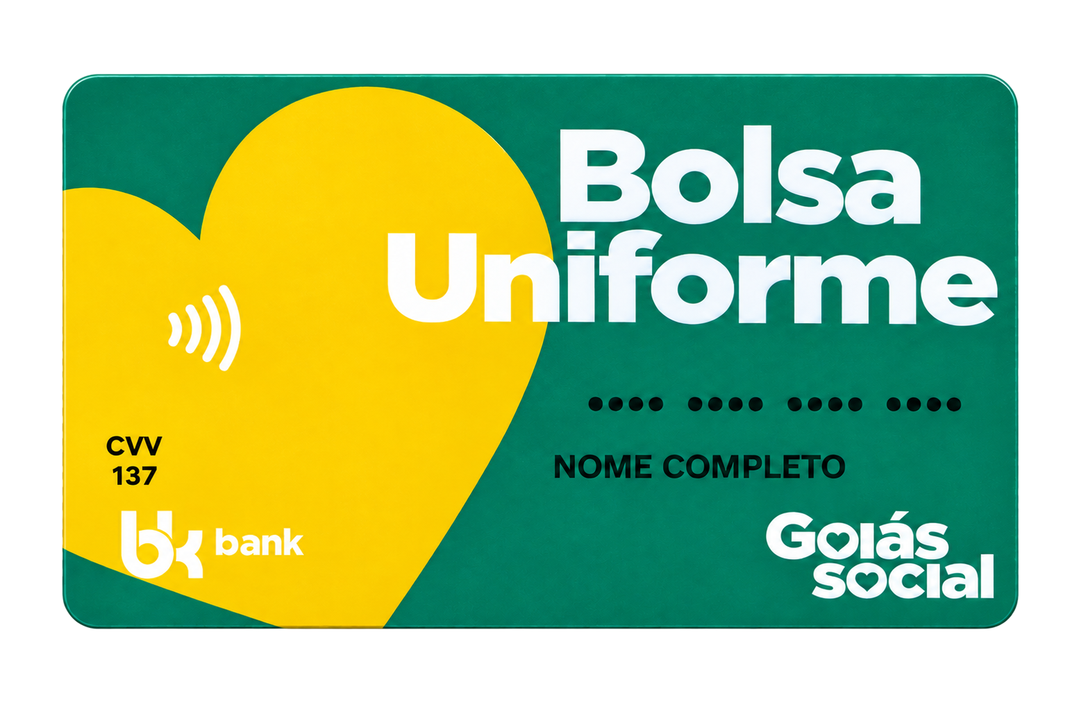 Frente do Cartão Bolsa Uniforme verde e amarelo
