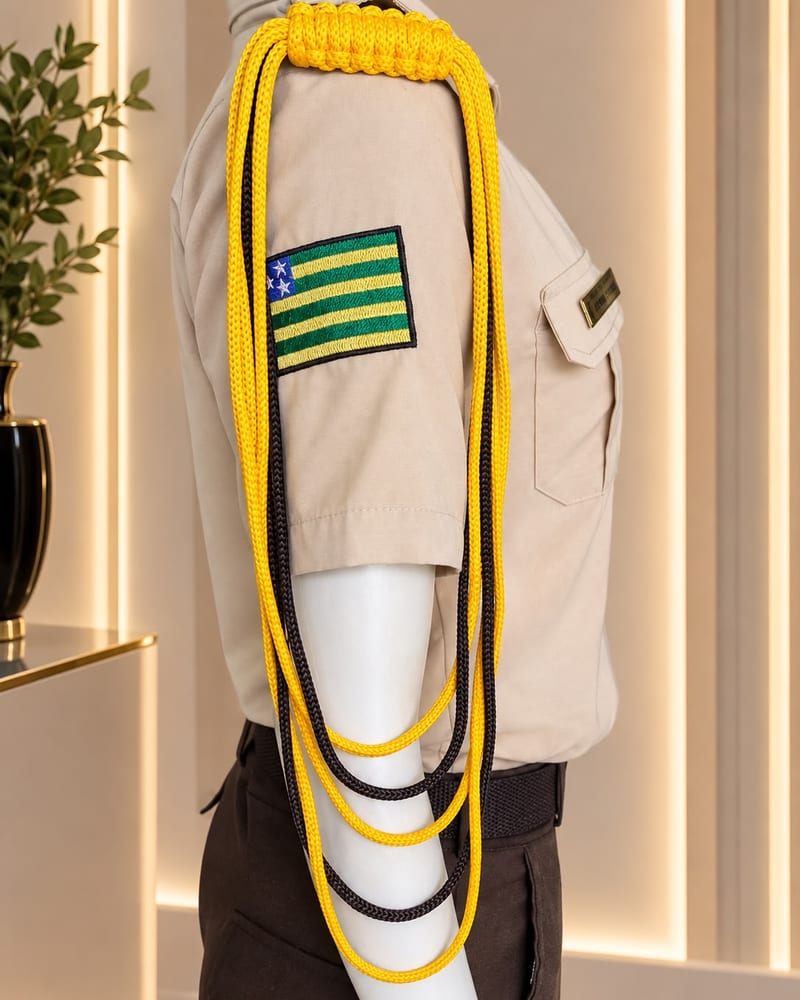 Alamar amarelo e preto aplicado ao ombro da farda do Colégio Militar